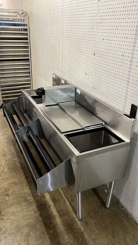 Used 64" Glastender Undercounter Stainless Cocktail Station with Ice Bin and Drain Board - RL