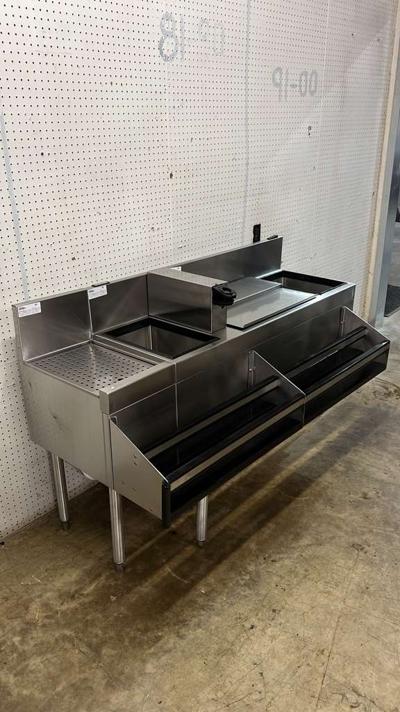 Used 64" Glastender Undercounter Stainless Cocktail Station with Ice Bin and Drain Board - RL