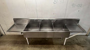 Used 120" Stainless 3 Compartment Sink with Twist Drains and Faucets - RL