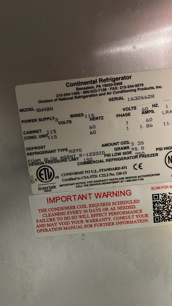 Used 48" Continental SW48-N 2 Door Undercounter Refrigerator - STS