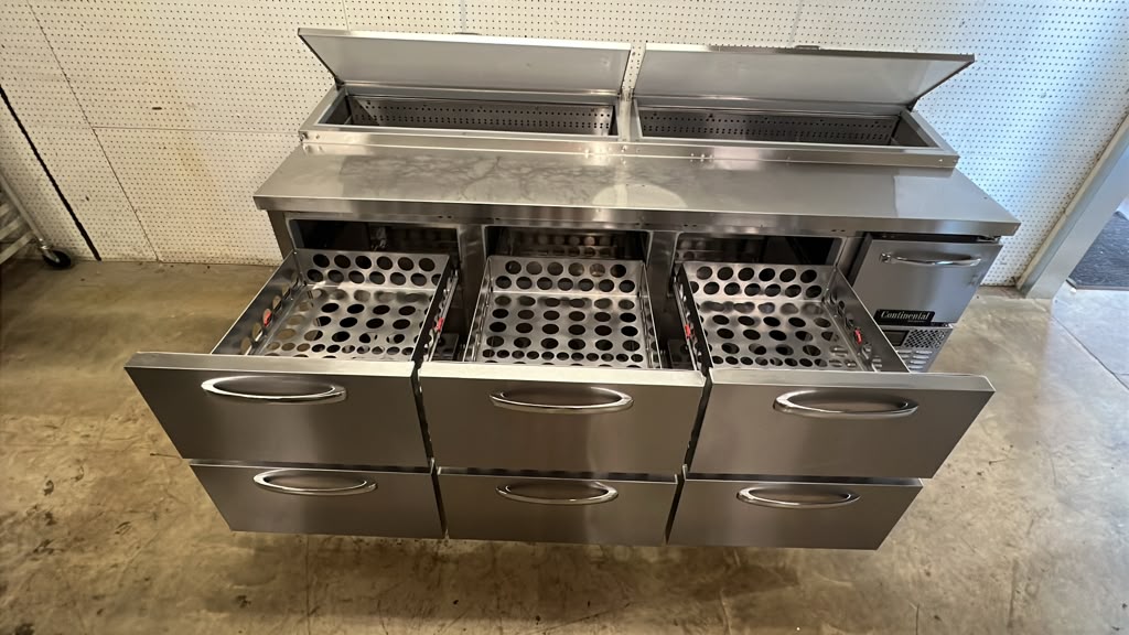 Used 2023 93" Continental PA93N-D Pizza Prep Table w/ Refrigerated Base, 115v - STS