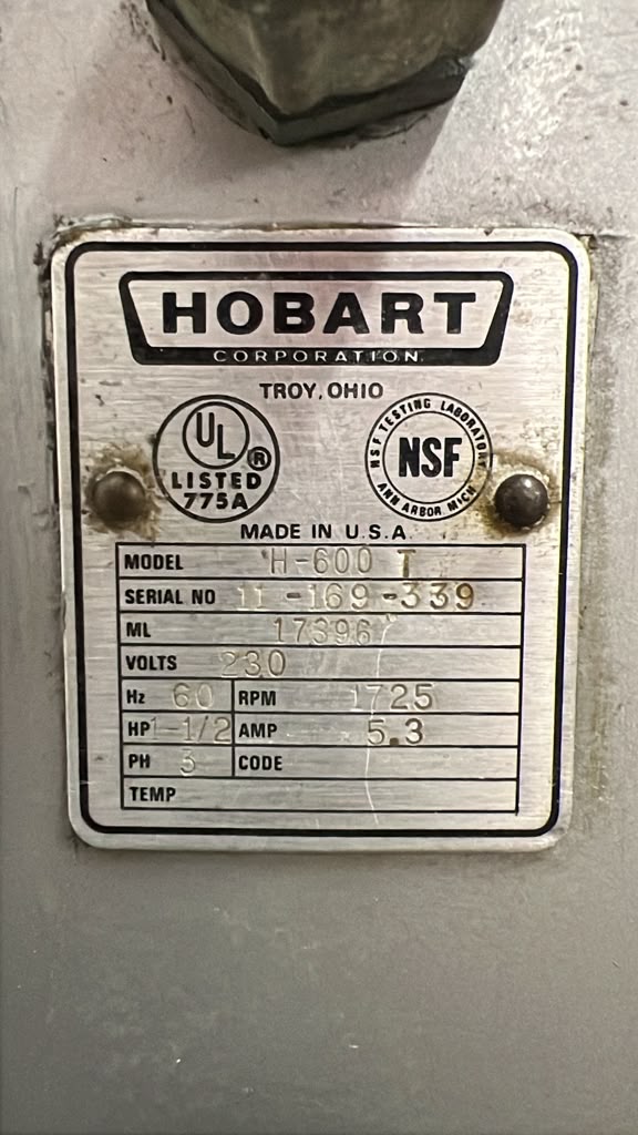 Used 60qt Hobart H-600T Commercial Mixer 230V 3Ph - STS