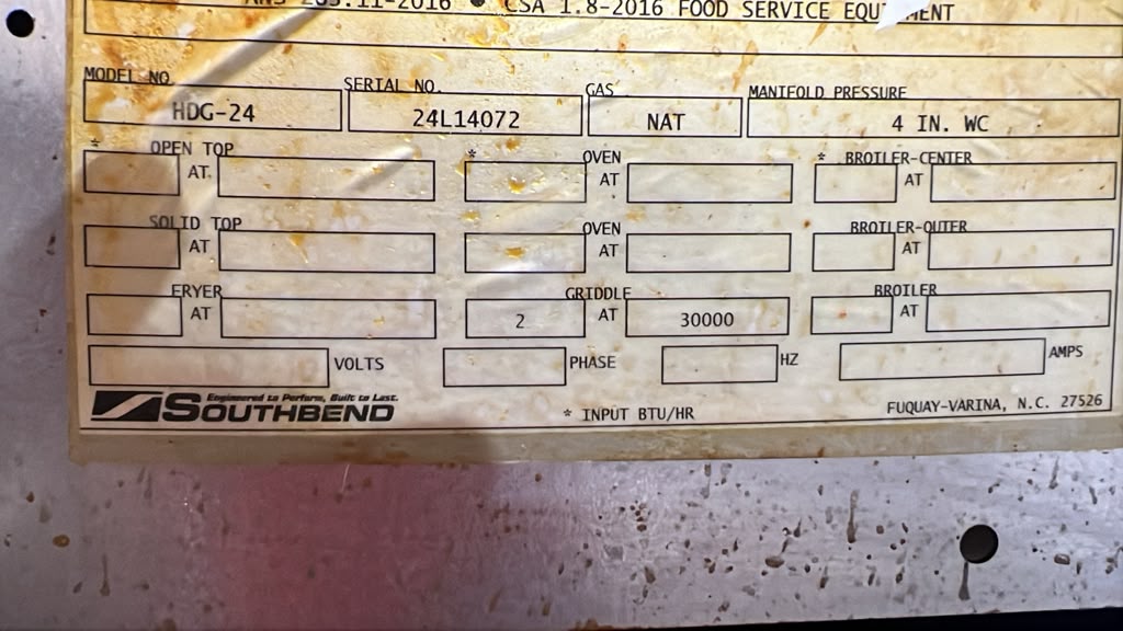 Used 24" Southbend HDG-24 Thermostatic NG Griddle 60,000 BTU with a 1" Plate - TH