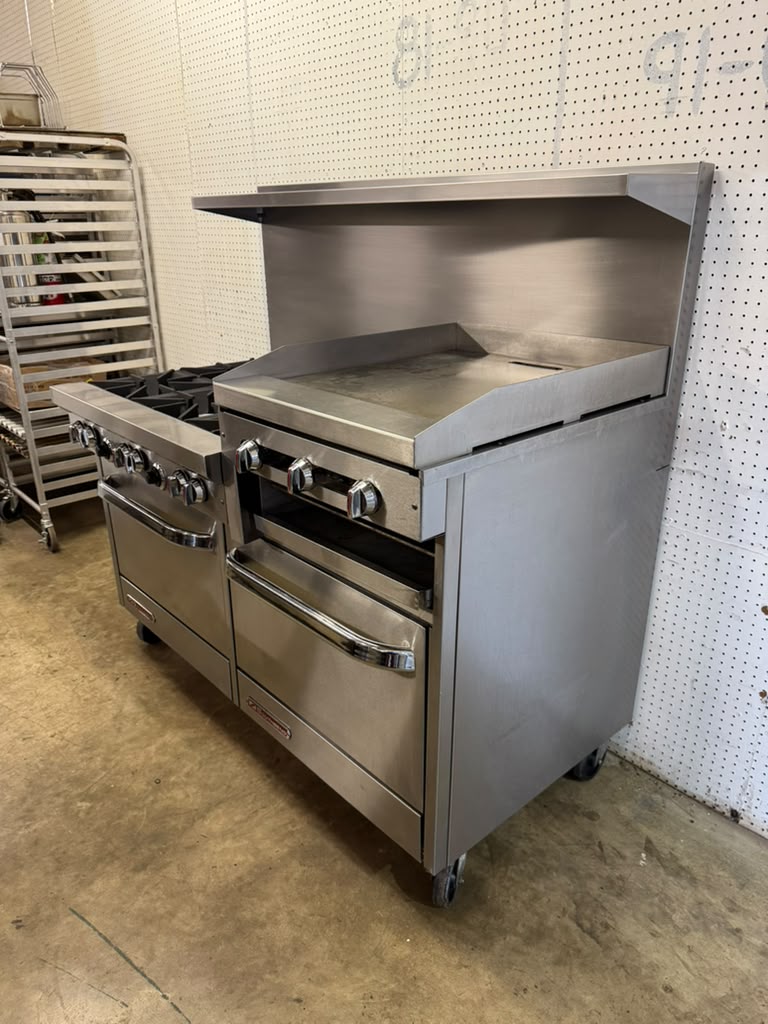 Used Southbend S601DD-2RR NG 6-Burner Range with 24" Raised Griddle / Broiler and 2 Standard Ovens
