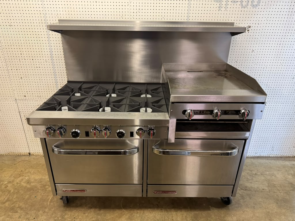 Used Southbend S601DD-2RR NG 6-Burner Range with 24" Raised Griddle / Broiler and 2 Standard Ovens