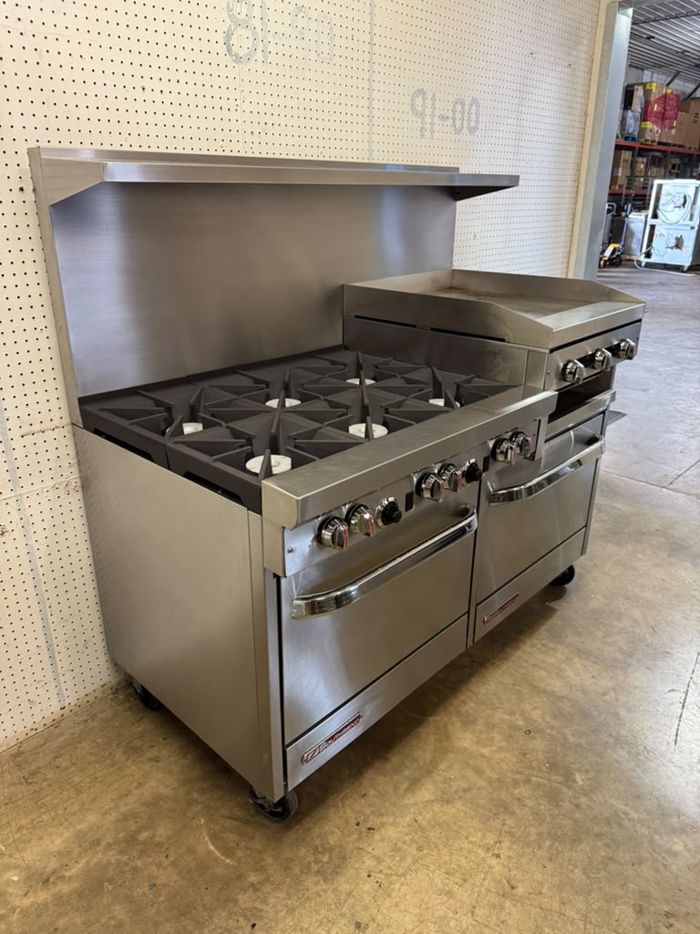 Used Southbend S601DD-2RR NG 6-Burner Range with 24" Raised Griddle / Broiler and 2 Standard Ovens