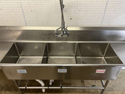 Used 102" Stainless 3 compartment Sink with Sprayer and Twist Drains - FG