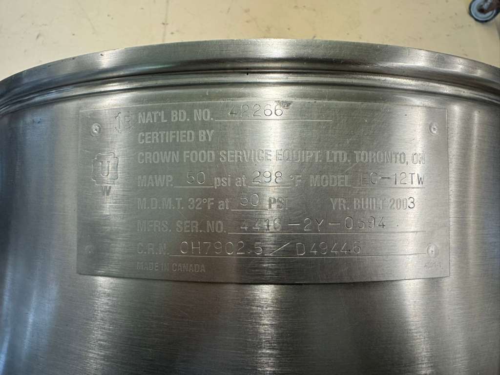Used Crown Steam EC-12TW 12 Gallon Electric Tilting Kettle - 3PH