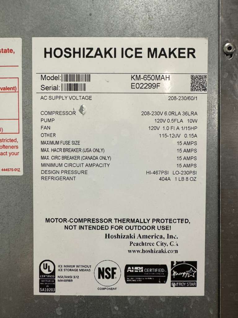 Used Hoshizaki KM-650MAH Crescent Cuber Air Cooled 520lb/24hr Ice Machine 208V - FG