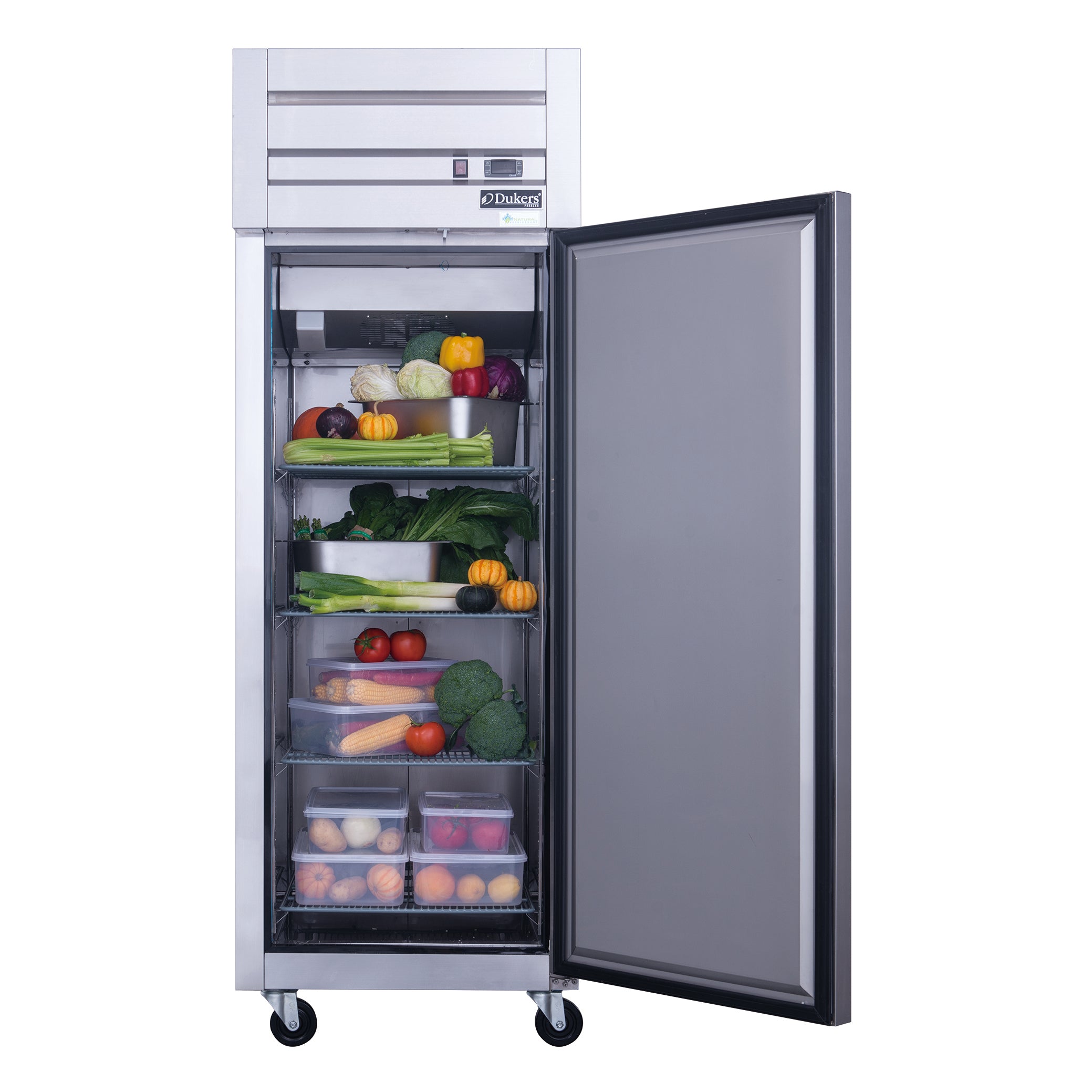 New Dukers D28AR Commercial Single Solid Door Top Mount Reach-in Refrigerator in Stainless Steel