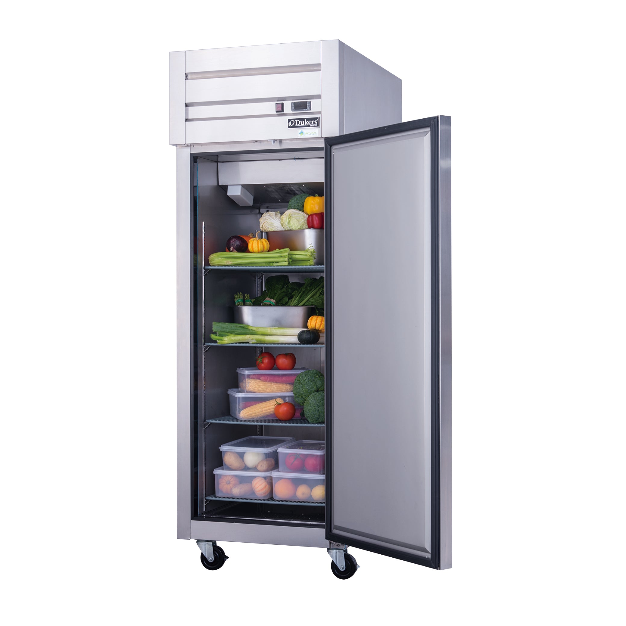 New Dukers D28AR Commercial Single Solid Door Top Mount Reach-in Refrigerator in Stainless Steel