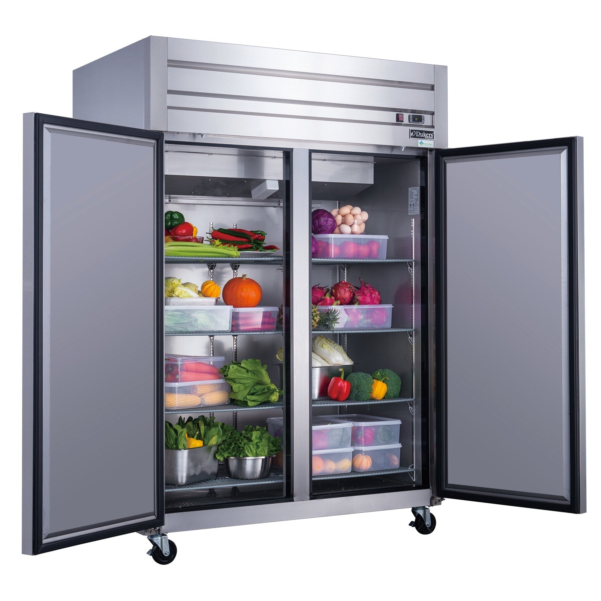 New Dukers D55AR Commercial Solid 2 - Door Top Mount Refrigerator in Stainless Steel - Falcon Restaurant Supply - 3
