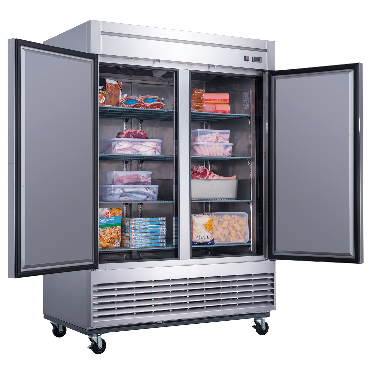 New Dukers D55F Stainless Steel Solid 2-Door Commercial Reach-in Freezer