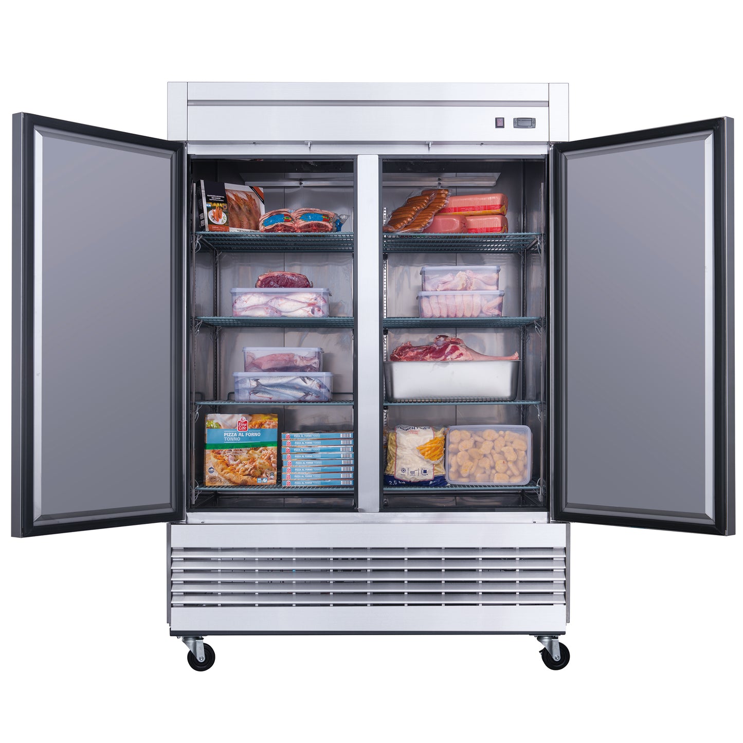 New Dukers D55F Stainless Steel Solid 2-Door Commercial Reach-in Freezer