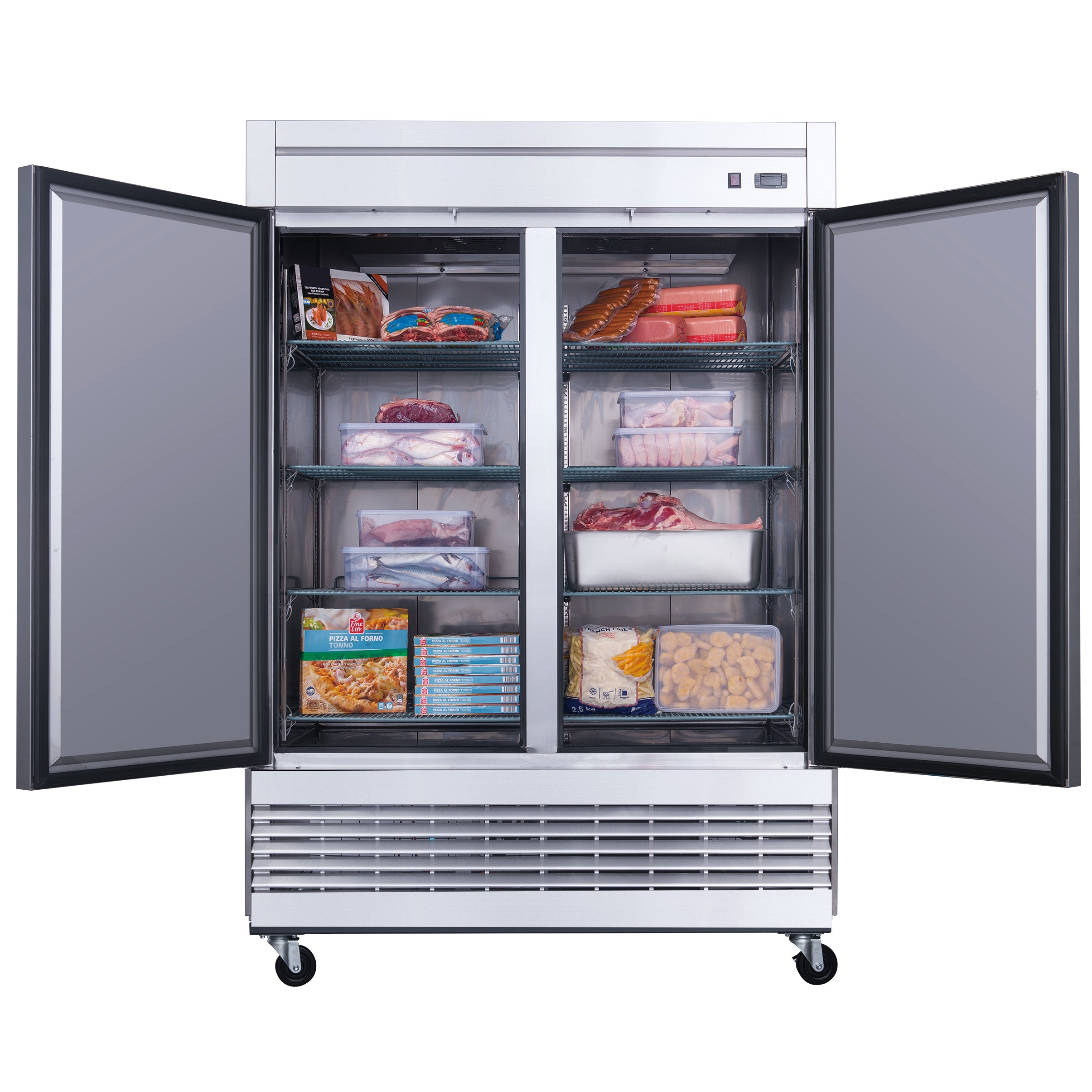 New Dukers D55F Stainless Steel Solid 2-Door Commercial Reach-in Freezer
