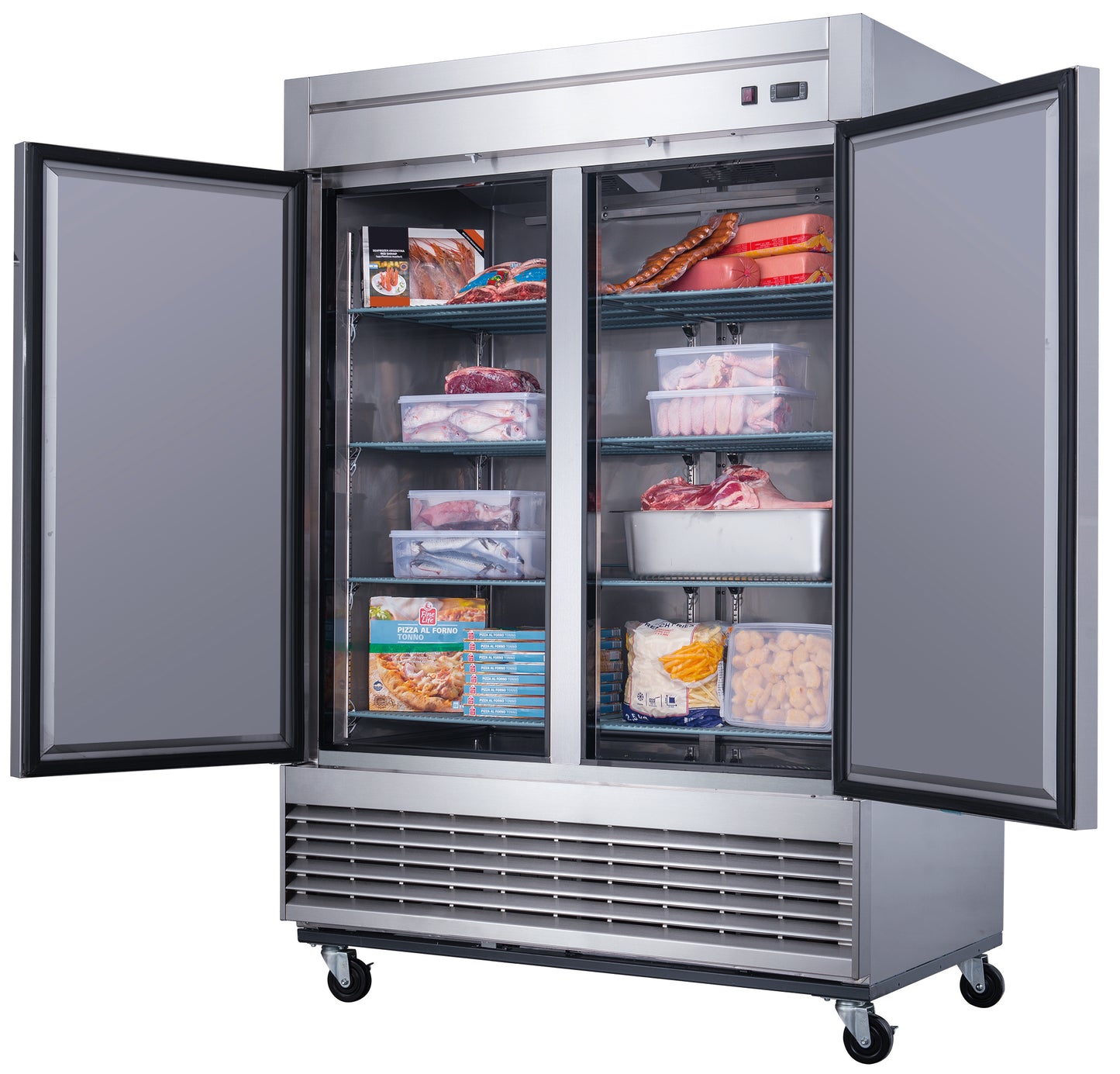 New Dukers D55F Stainless Steel Solid 2-Door Commercial Reach-in Freezer