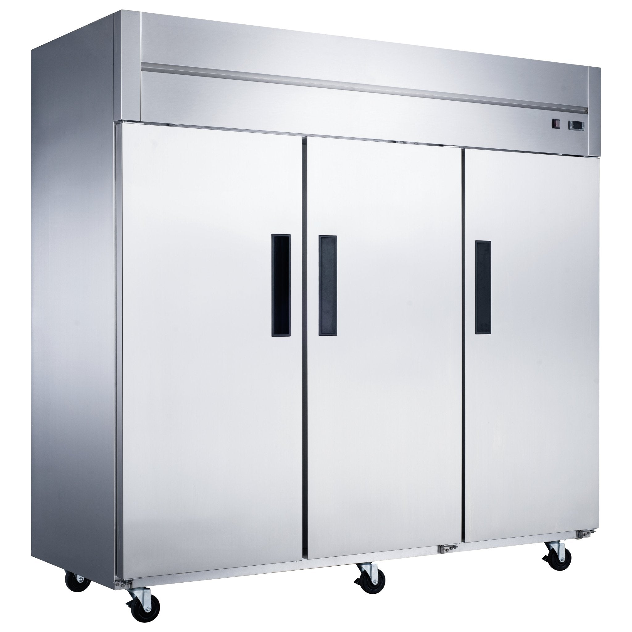 New Dukers D83AR Stainless Steel Commercial Solid 3 - Door Top Mount Reach - in Refrigerator - Falcon Restaurant Supply - 2
