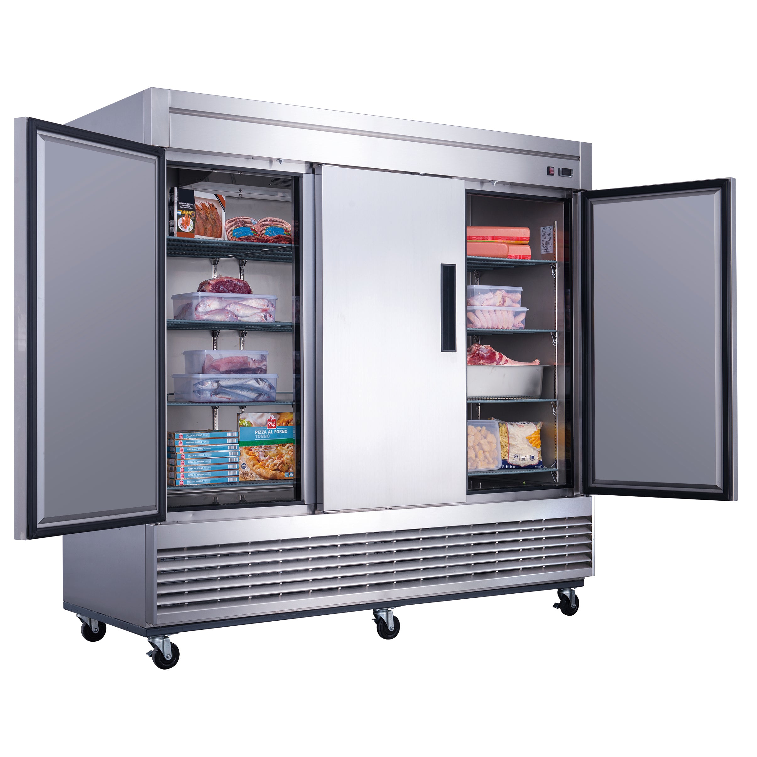 New Dukers D83F Stainless Steel Solid 3-Door Commercial Reach-in Freezer