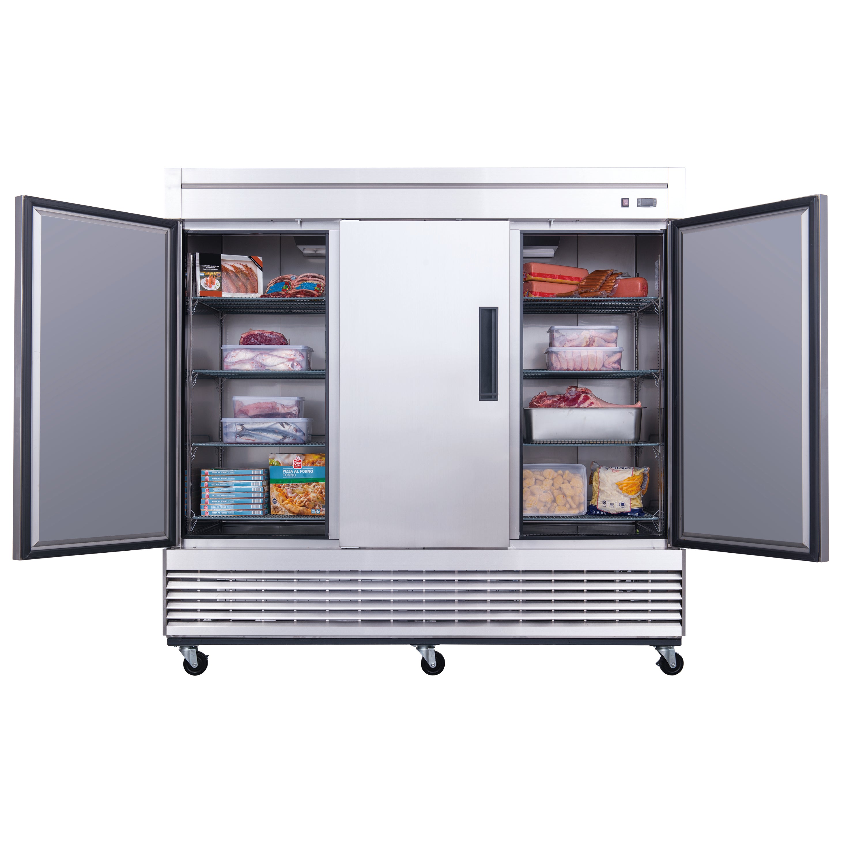 New Dukers D83F Stainless Steel Solid 3-Door Commercial Reach-in Freezer