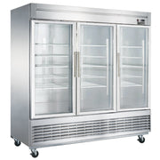 New Dukers D83R-GS3 Bottom Mount Glass 3-Door Commercial Reach-in Refrigerator