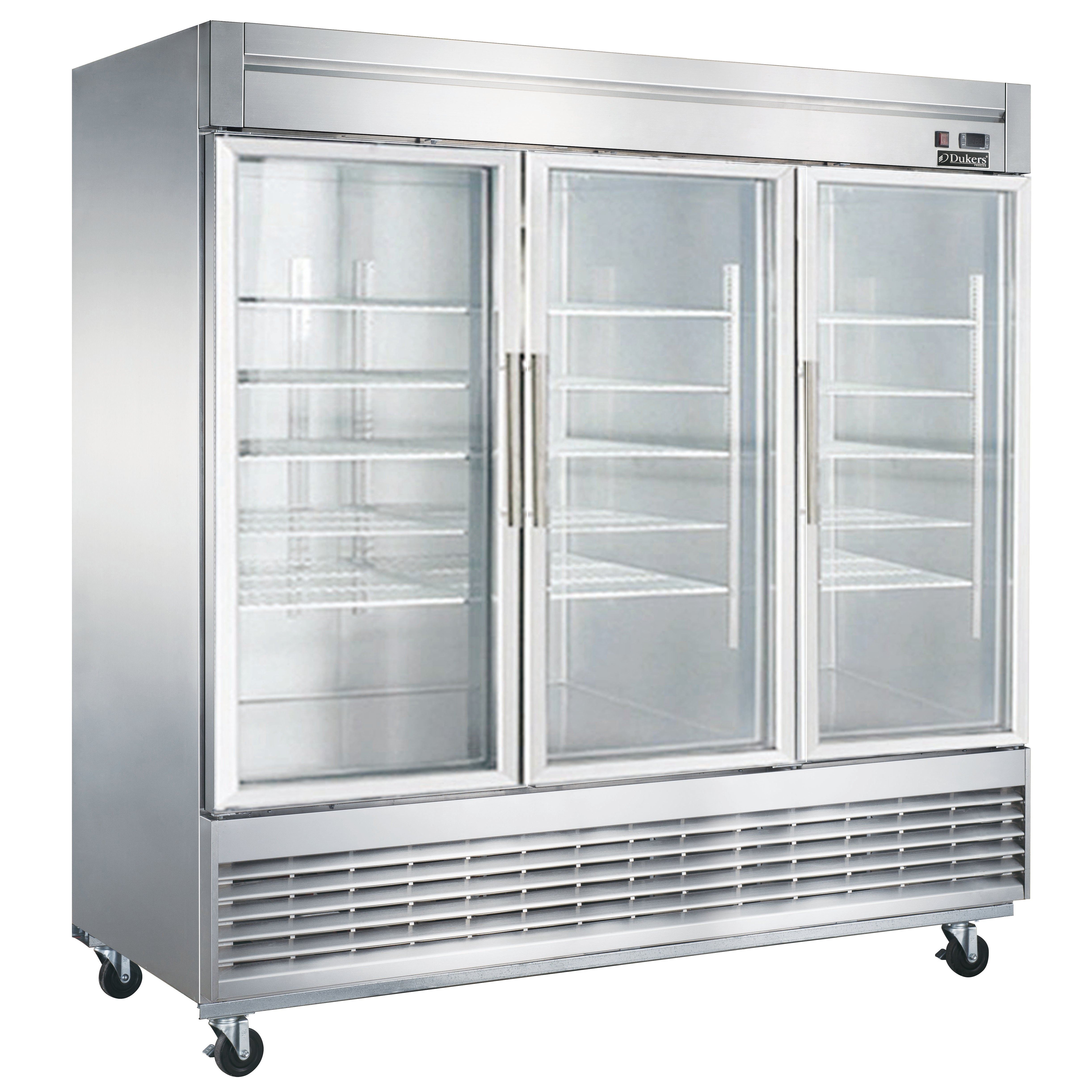 New Dukers D83R-GS3 Bottom Mount Glass 3-Door Commercial Reach-in Refrigerator