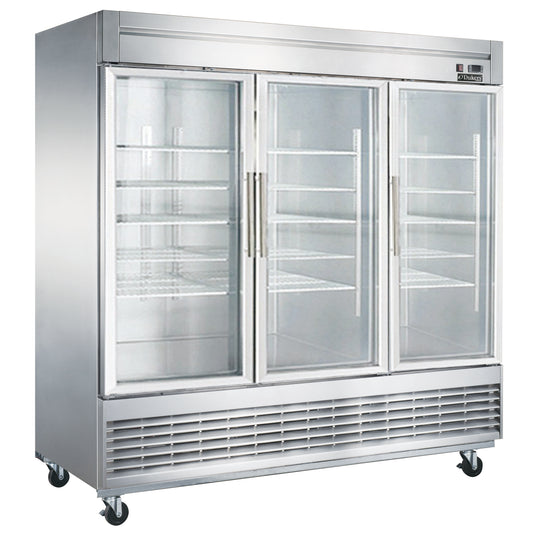 Dukers D83R-GS3 Bottom Mount Glass 3-Door Commercial Reach-in Refrigerator