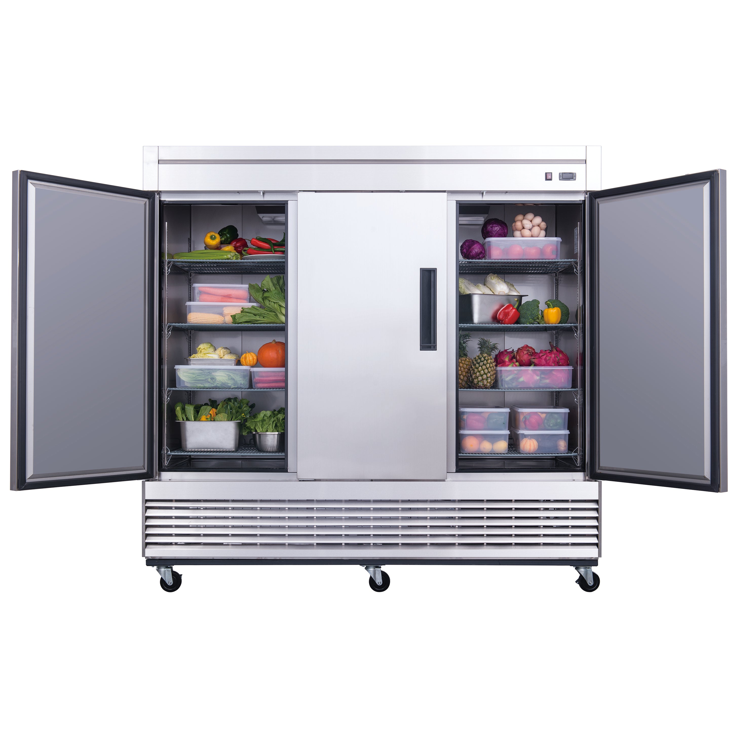 New Dukers D83R Stainless Steel Solid 3-Door Commercial Reach-in Refrigerator