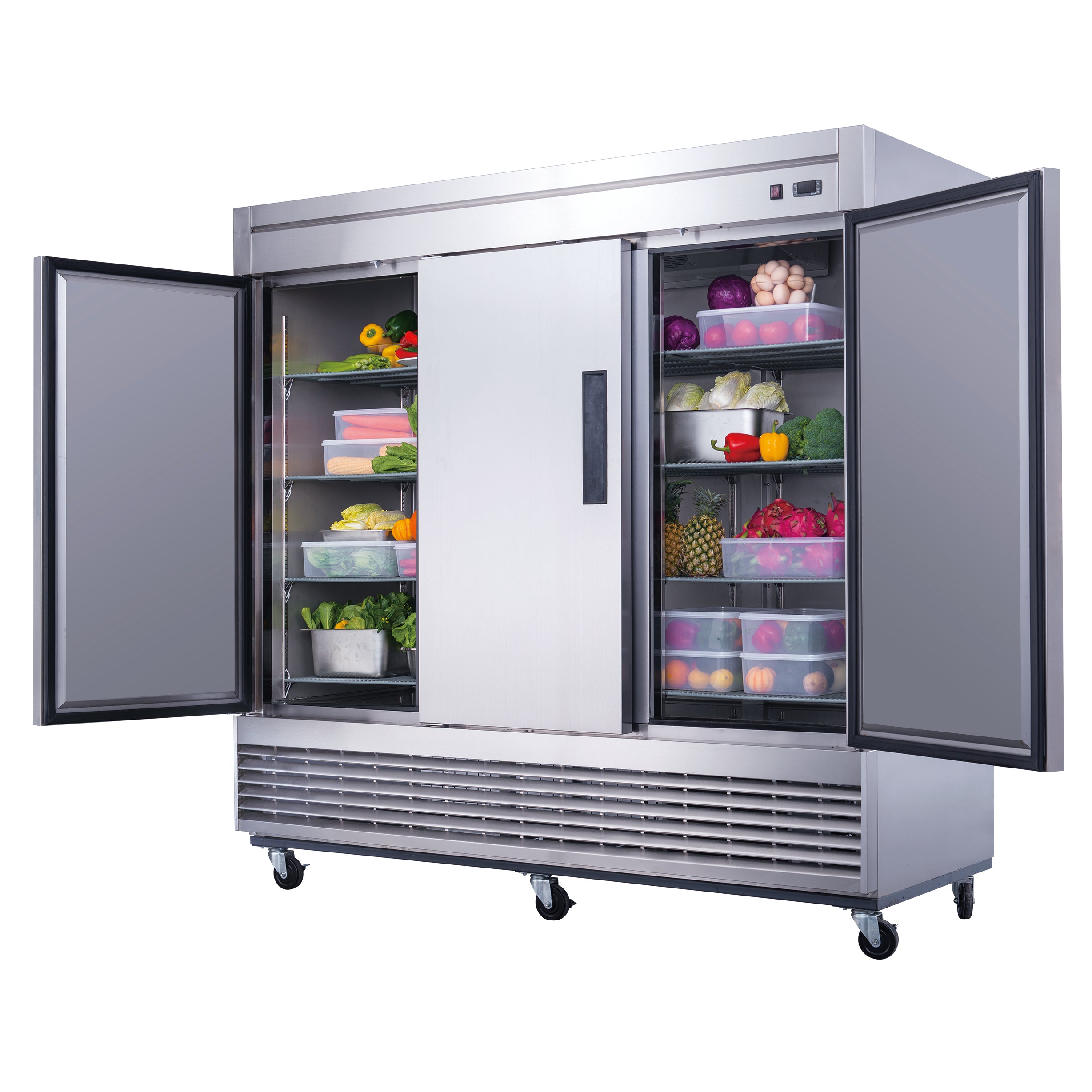New Dukers D83R Stainless Steel Solid 3-Door Commercial Reach-in Refrigerator