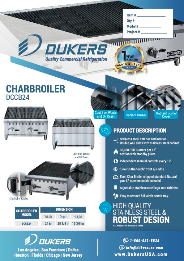 New Dukers DCCB24 24 in. W Countertop Charbroiler Chargrill Grill 70,000 BTU