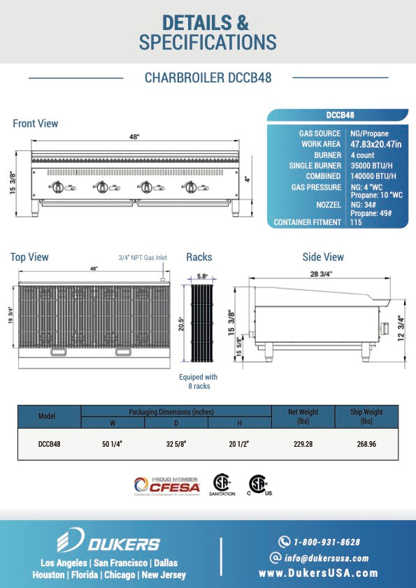 Dukers DCCB48 48 in. W Countertop Charbroiler