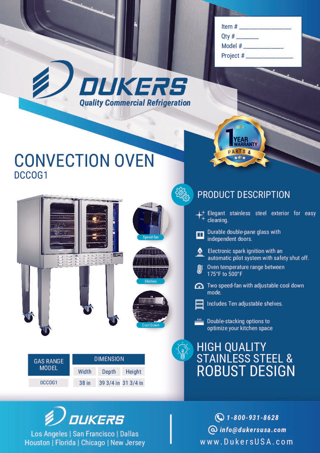 New Dukers DCCOG1 Single Gas Convection Oven