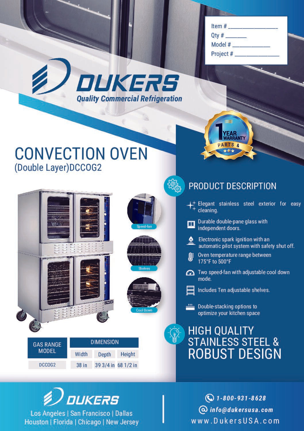 New Dukers DCCOG2 Double Gas Convection Oven