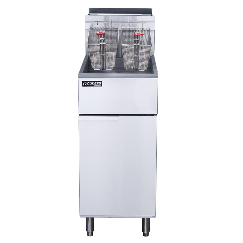 New Dukers DCF3-NG Natural Gas Floor Fryer with 3 Tube Burners 40lbs 90,000 BTU on Casters