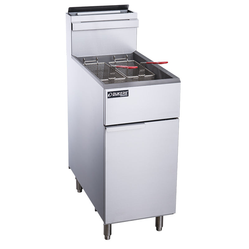 New Dukers DCF3-NG Natural Gas Floor Fryer with 3 Tube Burners 40lbs 90,000 BTU on Casters