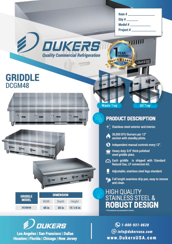 New Dukers DCGM48 48 in. W Flat Top Griddle with 4 Burners