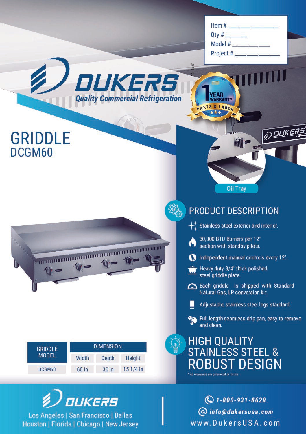 New Dukers DCGM60 60 in. W Flat Top Griddle with 5 Burners