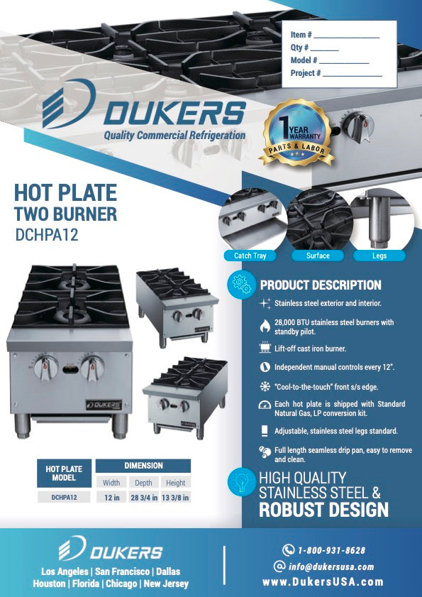 New Dukers DCHPA12 Hot Plate with 2 Burners