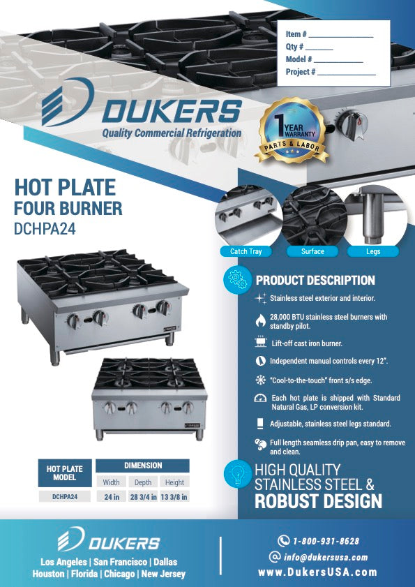 New Dukers DCHPA24 Hot Plate with 4 Burners