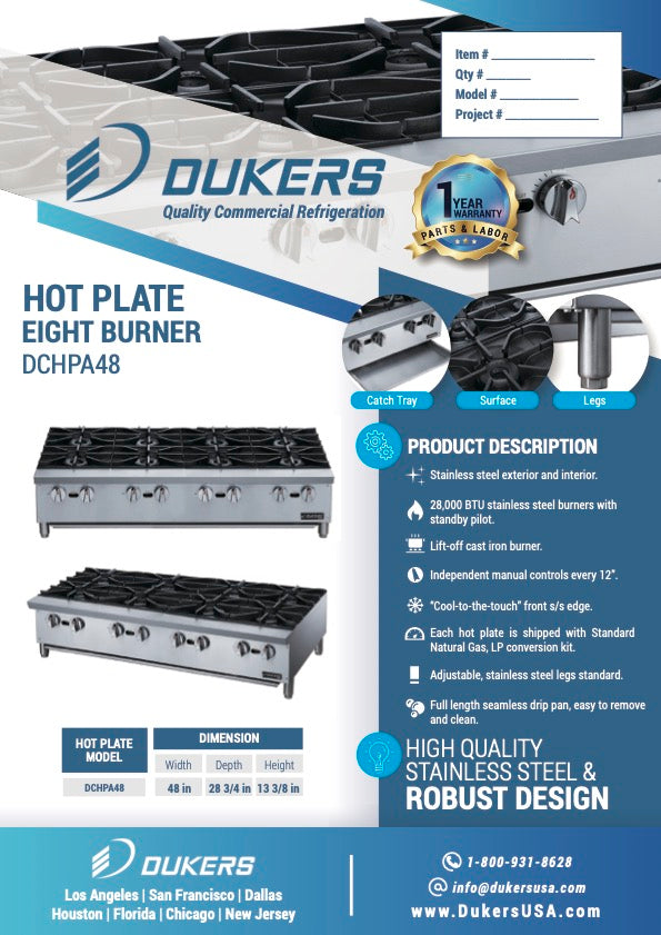 New Dukers DCHPA48 Hot Plate with 8 Burners