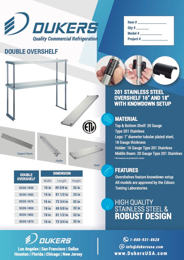 New Dukers DCOS-1850 Double Over Shelf 18″ x 49 5/8″x 32″