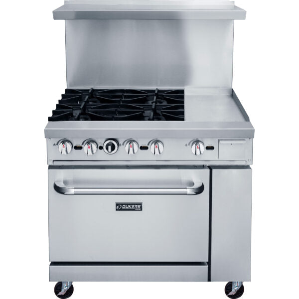 New Dukers DCR36-4B12GM 36″ Gas Range with Four (4) Open Burners & 12″ Flat Top Griddle