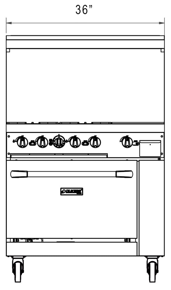 New Dukers DCR36-4B12GM 36″ Gas Range with Four (4) Open Burners & 12″ Flat Top Griddle