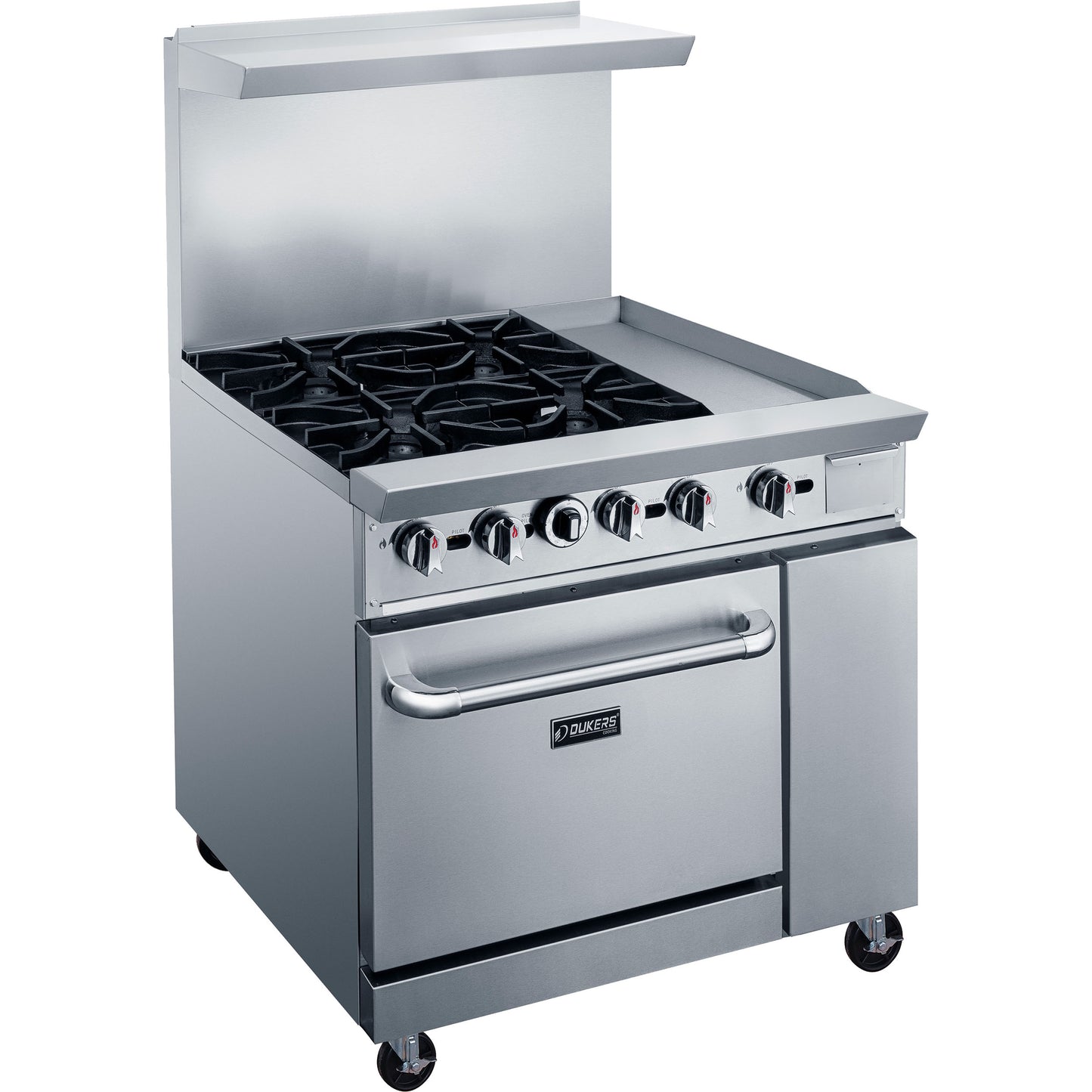 New Dukers DCR36-4B12GM 36″ Gas Range with Four (4) Open Burners & 12″ Flat Top Griddle