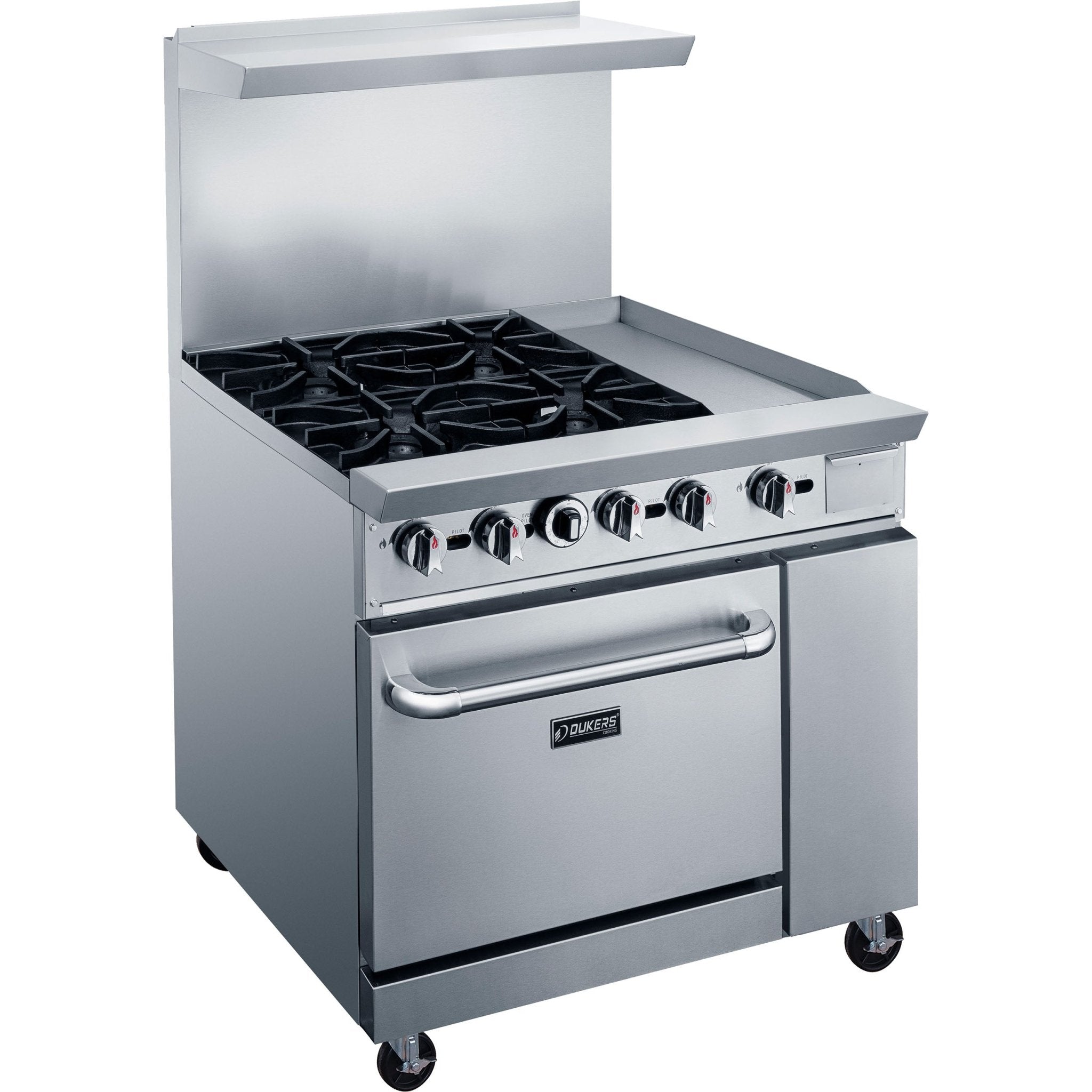 New Dukers DCR36 - 4B12GM 36″ Gas Range with Four (4) Open Burners & 12″ Flat Top Griddle - Falcon Restaurant Supply - 2