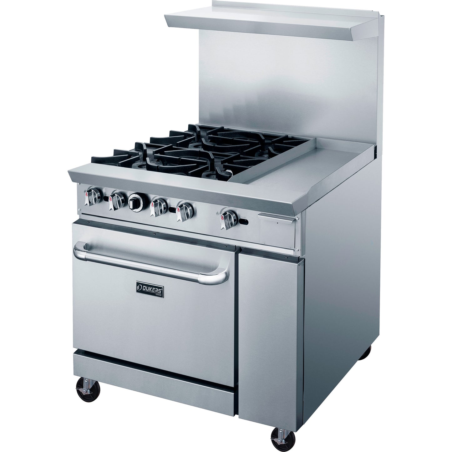 New Dukers DCR36-4B12GM 36″ Gas Range with Four (4) Open Burners & 12″ Flat Top Griddle