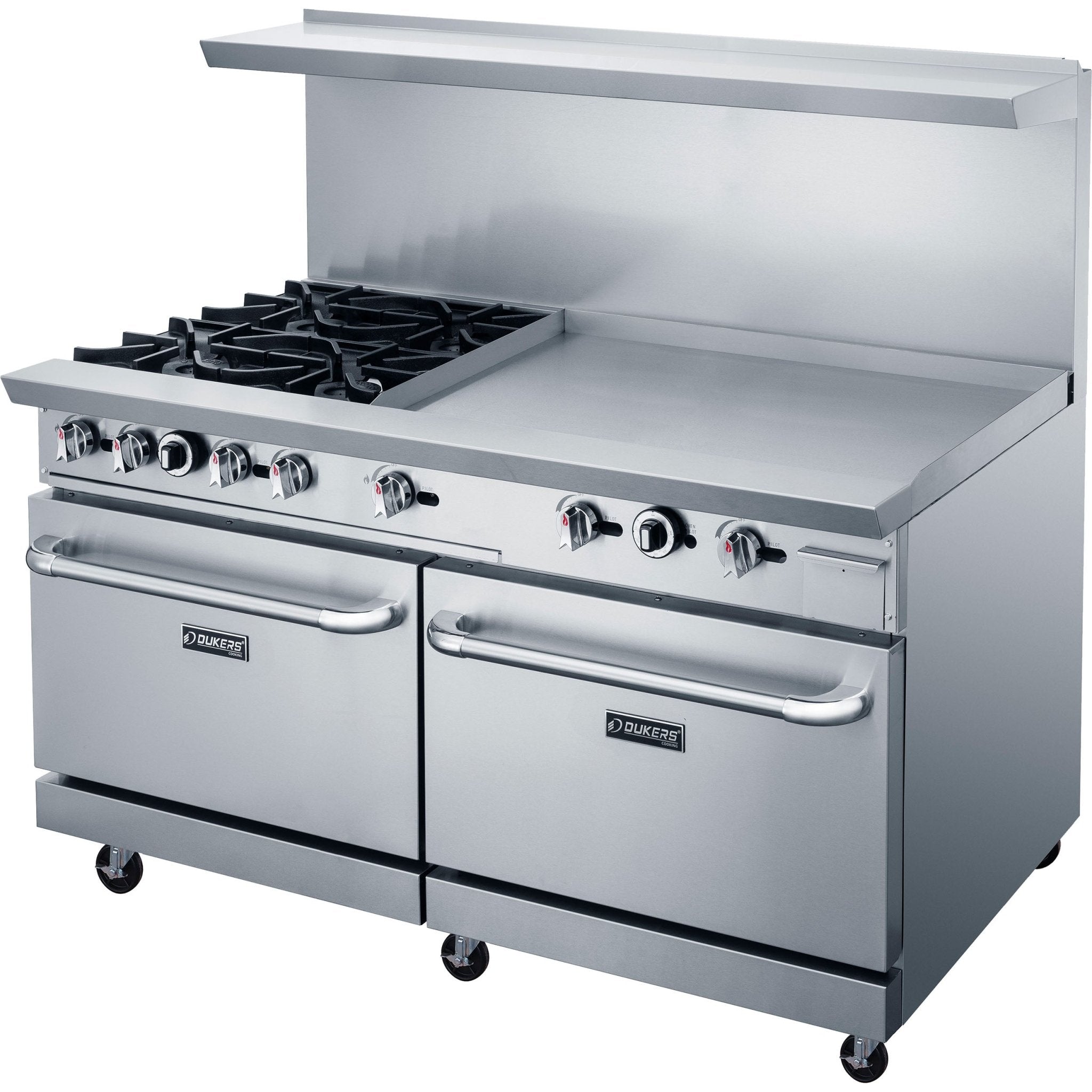 New Dukers DCR60 - 4B36GM 60″ Gas Range with Four (4) Open Burners & 36″ Flat Top Griddle - Falcon Restaurant Supply - 2