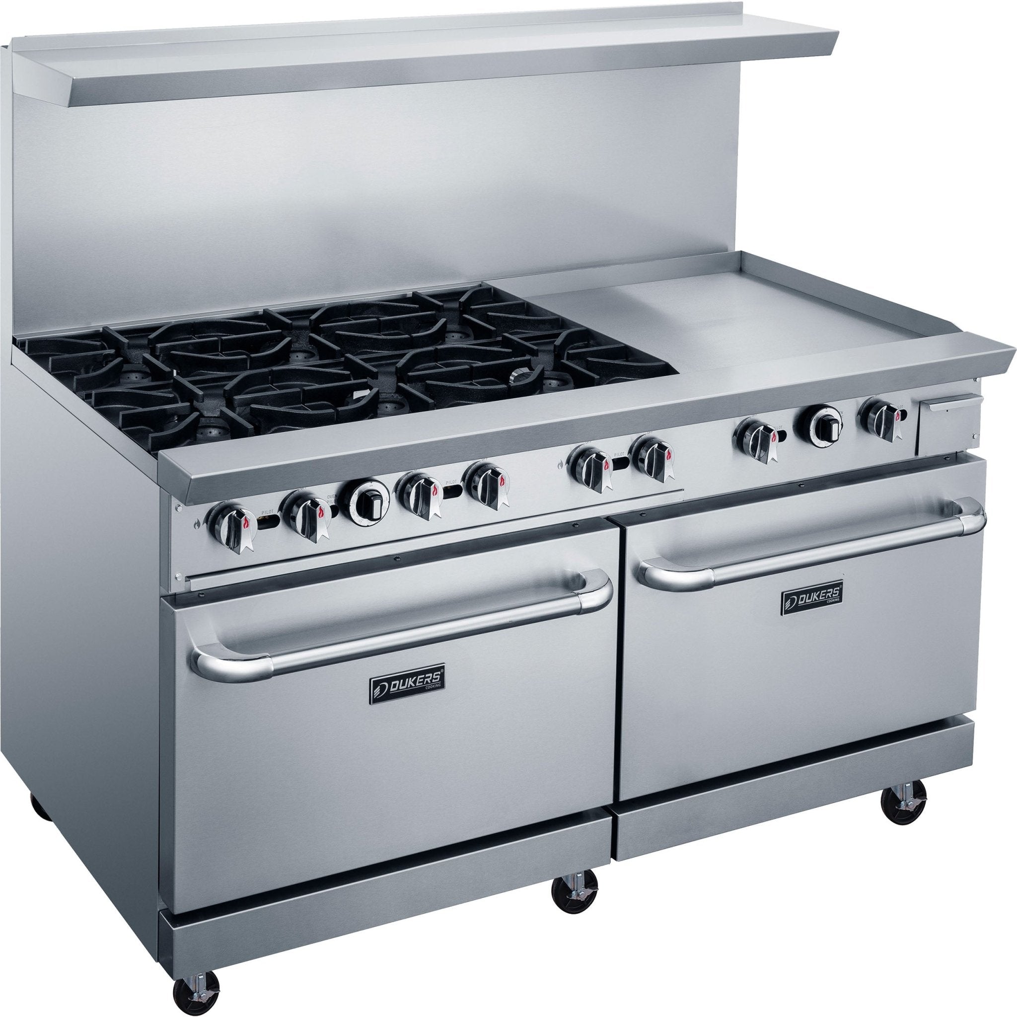 New Dukers DCR60 - 6B24GM 60″ Gas Range with Six (6) Open Burners & 24″ Flat Top Griddle - Falcon Restaurant Supply - 2