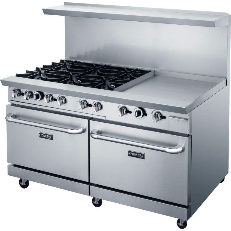 New Dukers DCR60-6B24GM 60″ Gas Range with Six (6) Open Burners & 24″ Flat Top Griddle