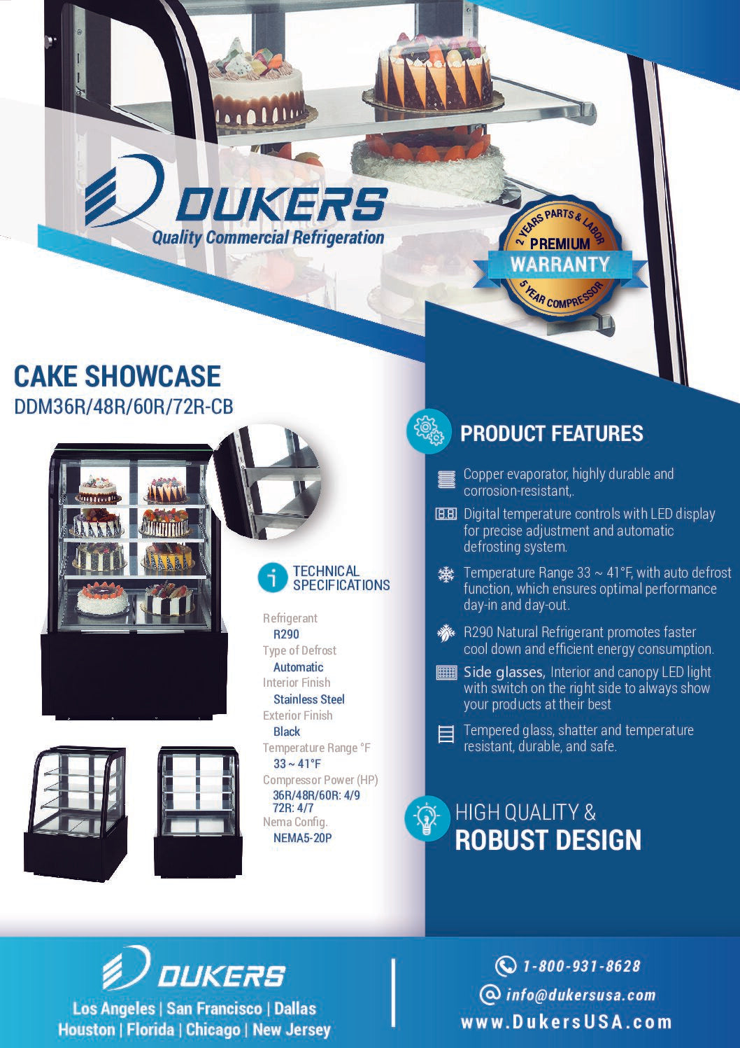 New Dukers DDM48R-CB Curved Glass 48″ Cake Showcase