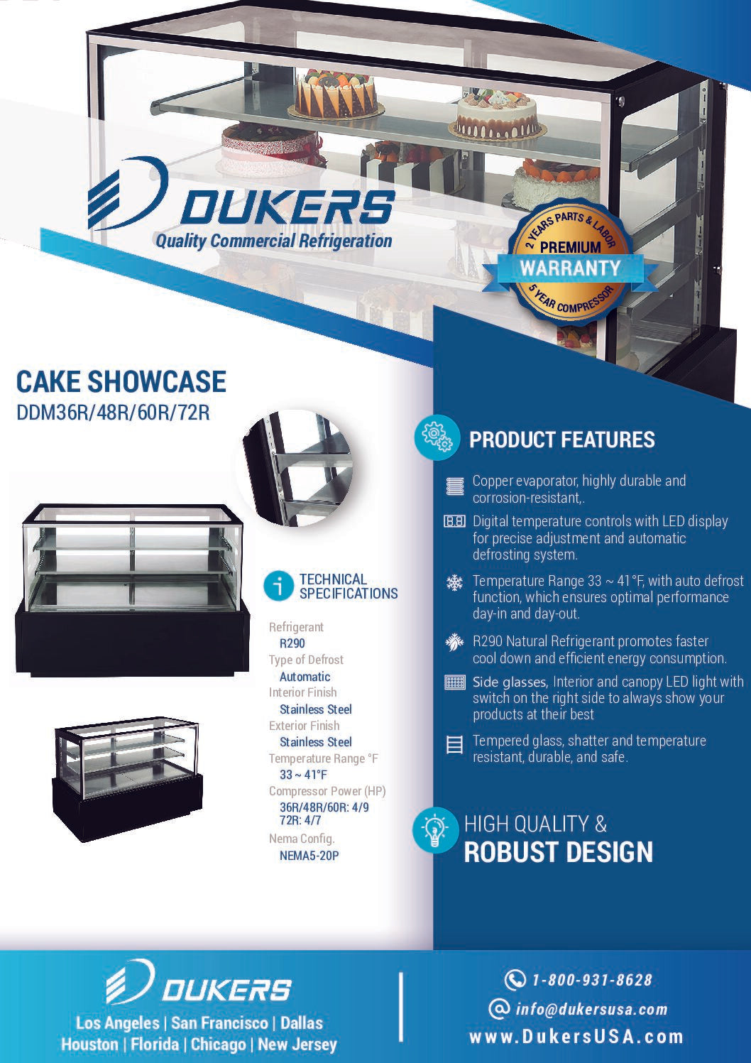 New Dukers DDM36R – Straight Glass 36″ Cake Showcase